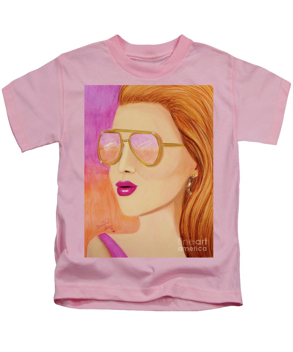 Fine Art Kids T-Shirt featuring the painting Summer Sunset In Reflective Sunglassess by Dorothy Lee
