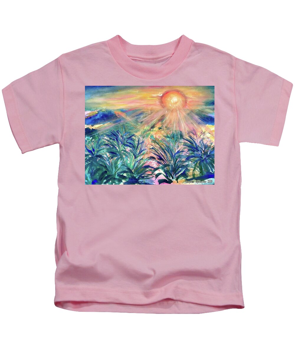  Kids T-Shirt featuring the painting Sunrise by Wanvisa Klawklean