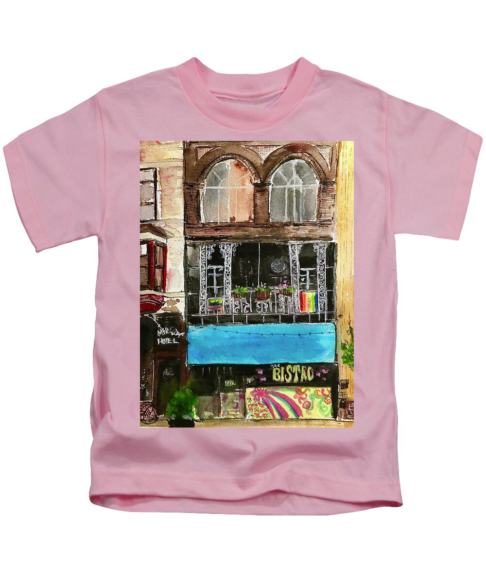Local Art Kids T-Shirt featuring the painting The Bistro by Eileen Backman