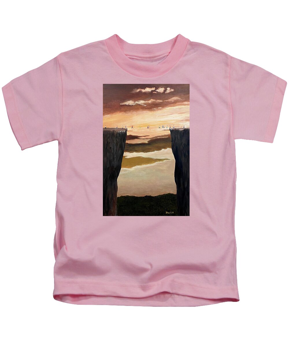 Brown Sky Kids T-Shirt featuring the painting The Crossing by Thomas Blood