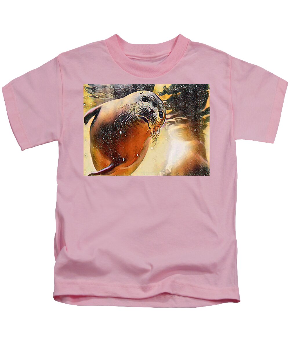 Seal Kids T-Shirt featuring the mixed media The Cutest Seal Wildlife Art  by Shelli Fitzpatrick