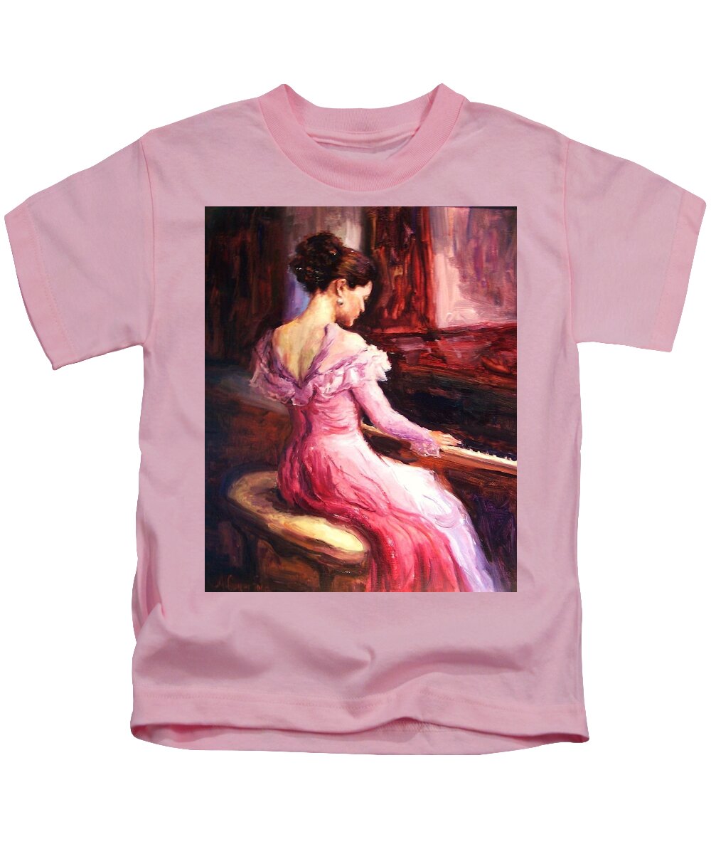 Impressionism Kids T-Shirt featuring the painting The Pianist by Ashlee Trcka