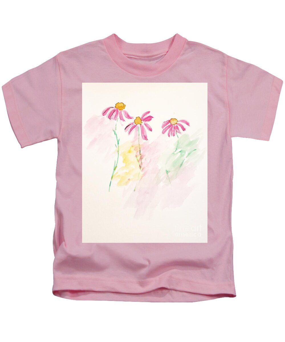  Kids T-Shirt featuring the painting Three Coneflowers by Margaret Welsh Willowsilk