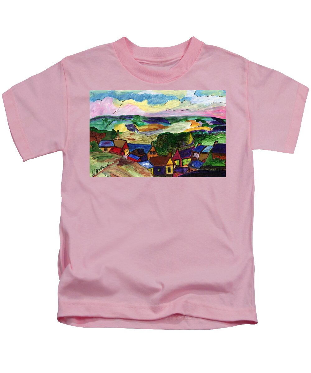 Mountains Kids T-Shirt featuring the painting Hills of Normandy by Genevieve Holland