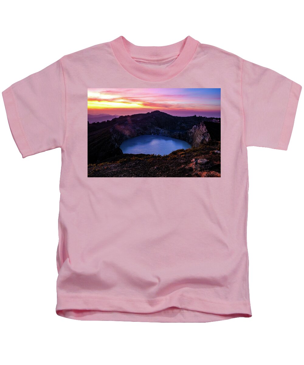 Volcano Kids T-Shirt featuring the photograph The Fire Of Heaven - Mount Kelimutu, Flores. Indonesia by Earth And Spirit