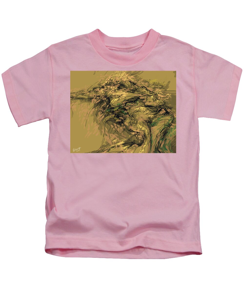 #art Kids T-Shirt featuring the digital art Woman in Yellow 10 by Veronica Huacuja