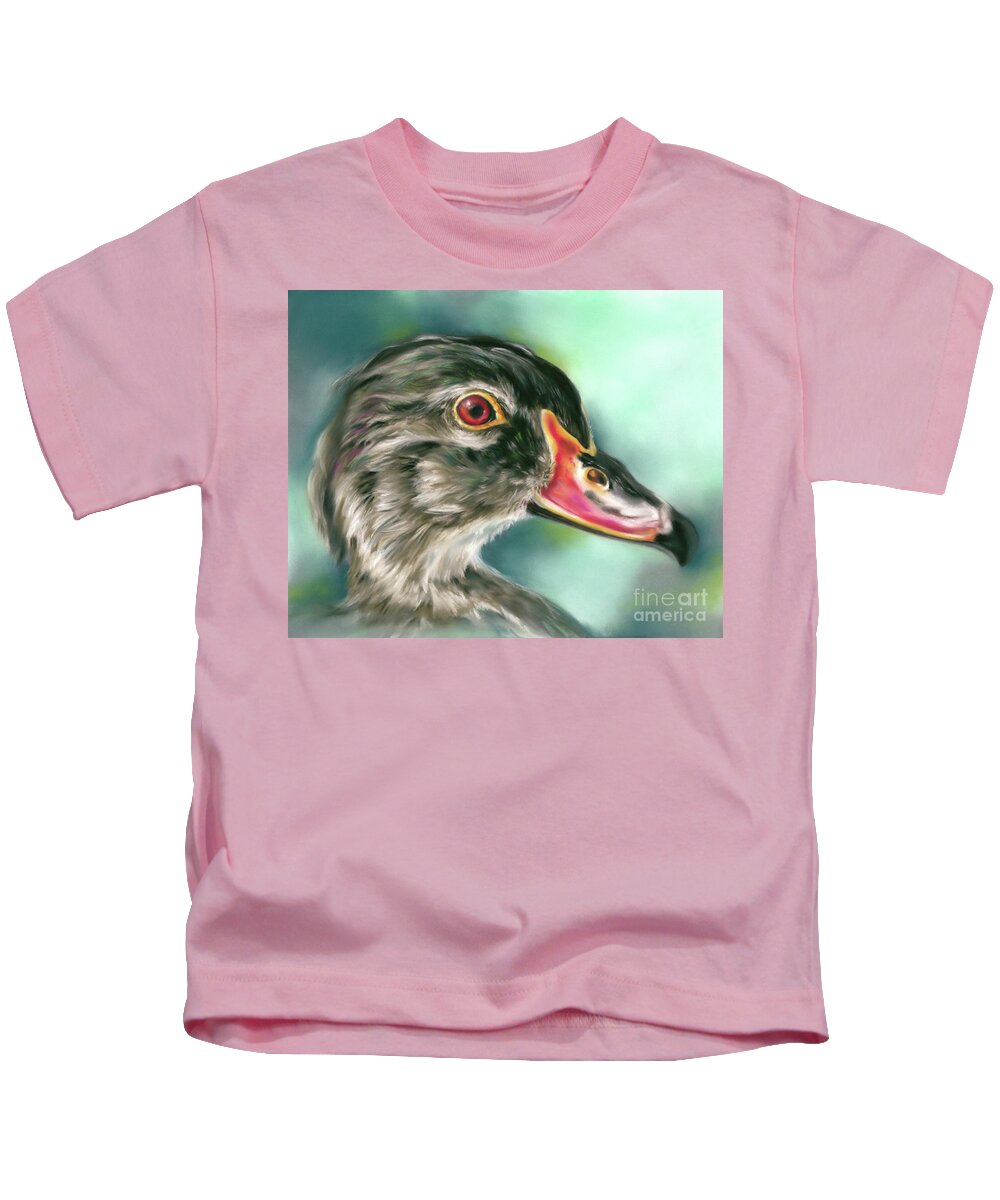Bird Kids T-Shirt featuring the painting Wood Duck in Profile by MM Anderson