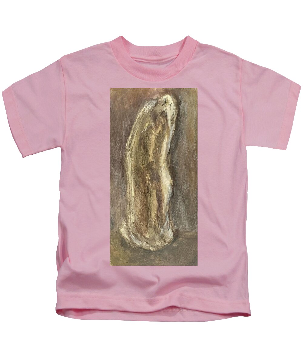 Pigments Kids T-Shirt featuring the drawing Wrapped Figure in Brown by David Euler