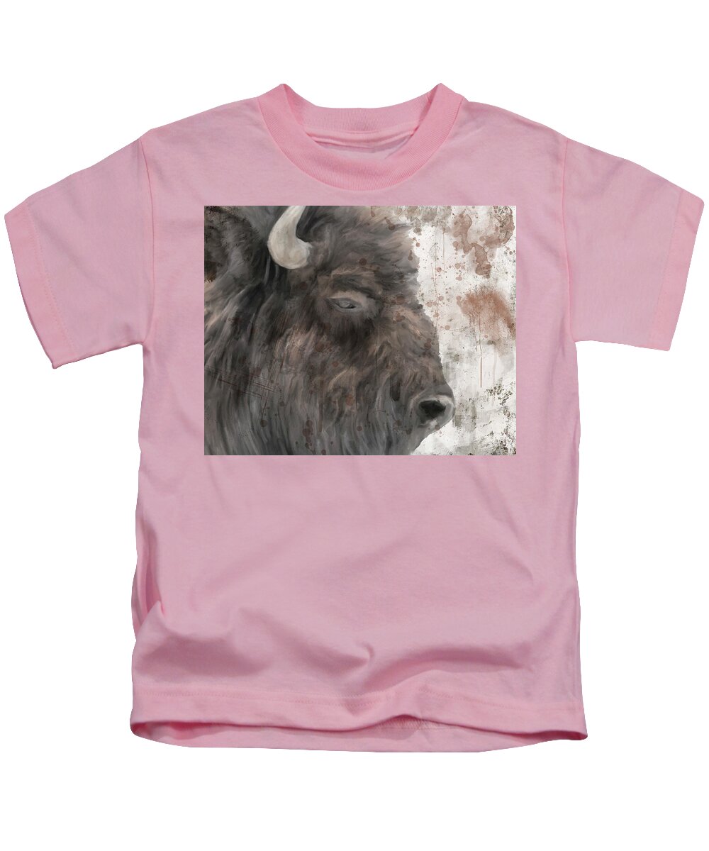 Abstract Kids T-Shirt featuring the digital art Yellowstone Buffalo by Ramona Murdock