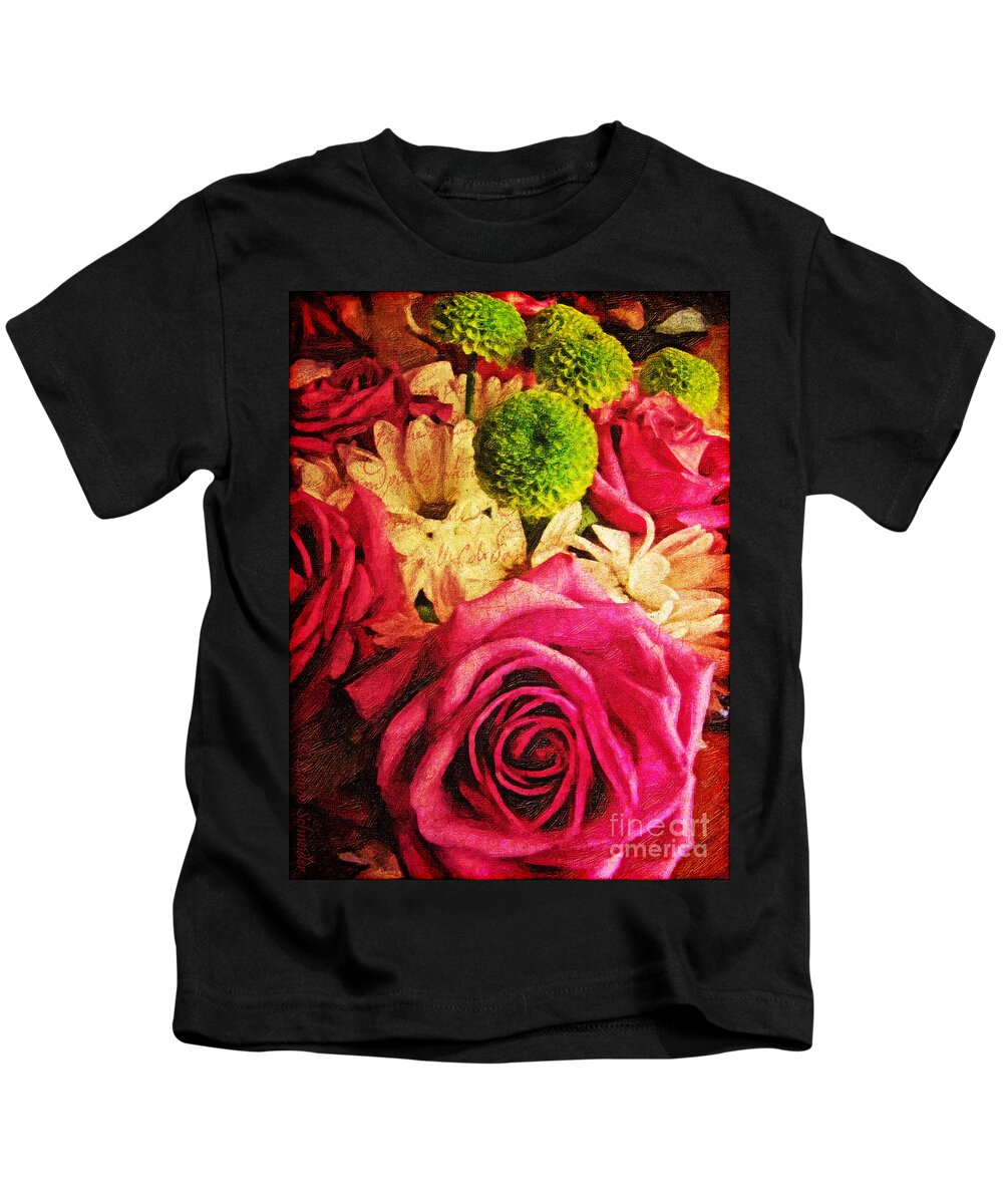 Roses Kids T-Shirt featuring the digital art Avec Toute Mon Ame  by Lianne Schneider