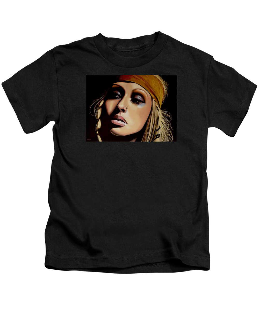 Christina Aguilera Kids T-Shirt featuring the painting Christina Aguilera Painting by Paul Meijering