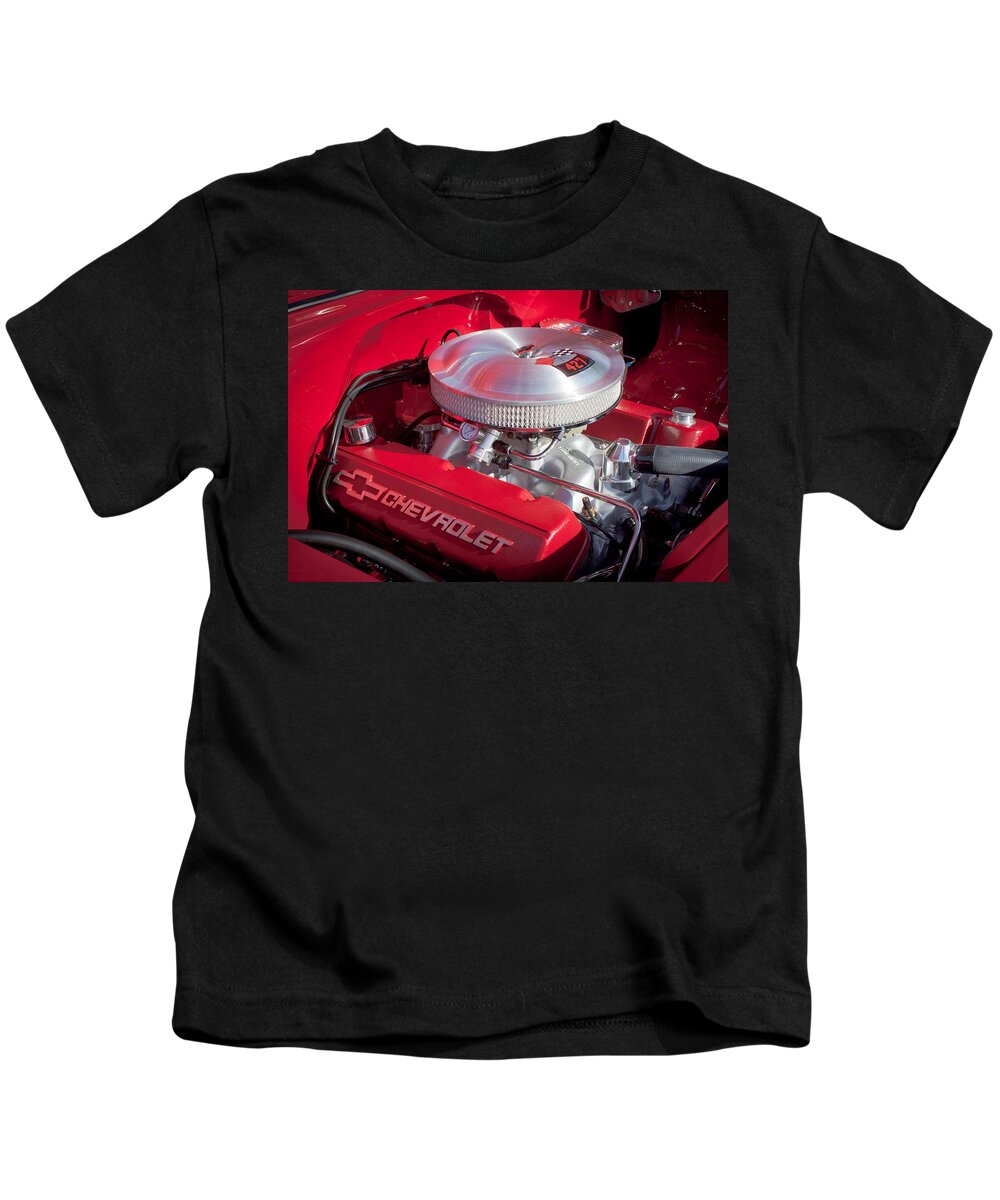 Chevrolet Engine Kids T-Shirt featuring the photograph 1955 Chevrolet 210 Engine by Jill Reger