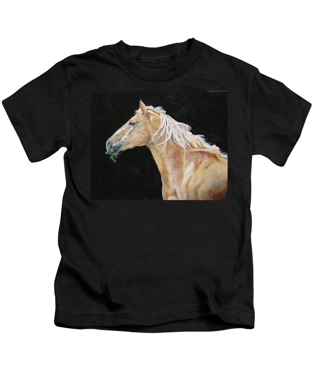 Horse Kids T-Shirt featuring the painting Blondy by Page Holland