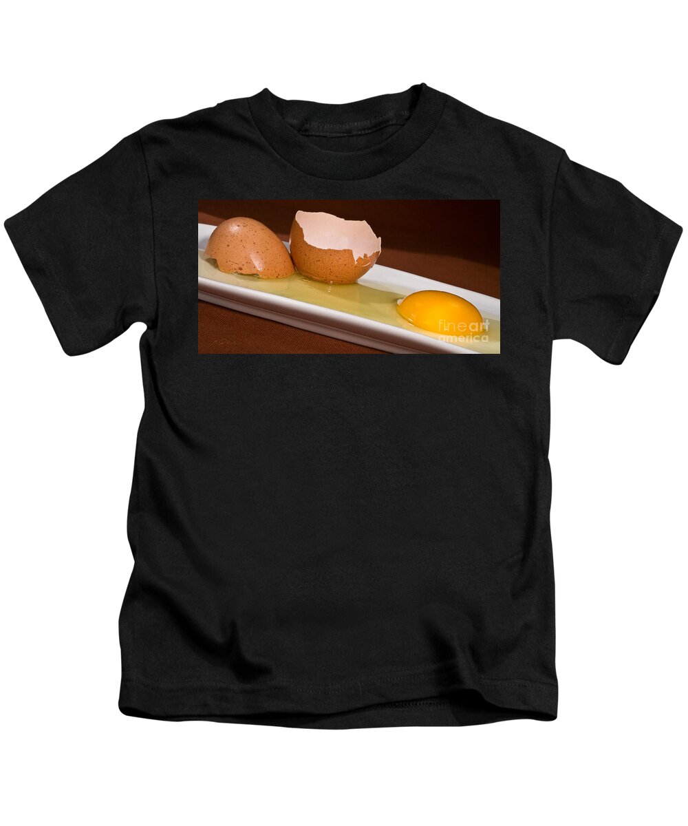 Iris Holzer Richardson Kids T-Shirt featuring the photograph Broken Brown Egg #1 by Iris Richardson