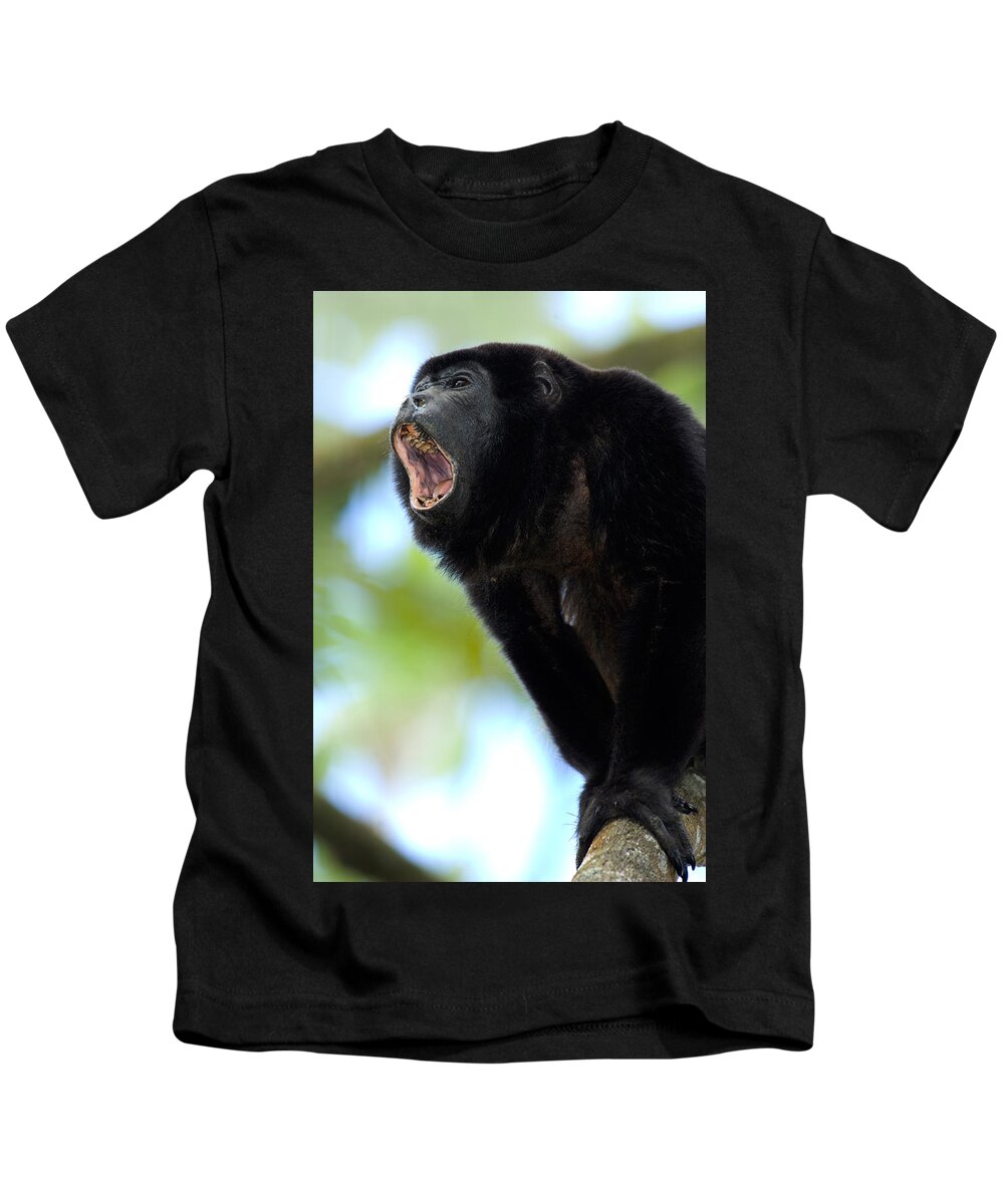 Photography Kids T-Shirt featuring the photograph Close-up Of A Black Howler Monkey #1 by Panoramic Images