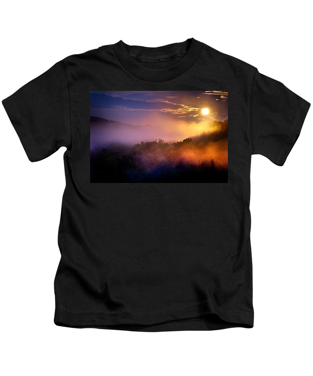 2011 Kids T-Shirt featuring the photograph Moon setting in Mist #1 by Robert Charity