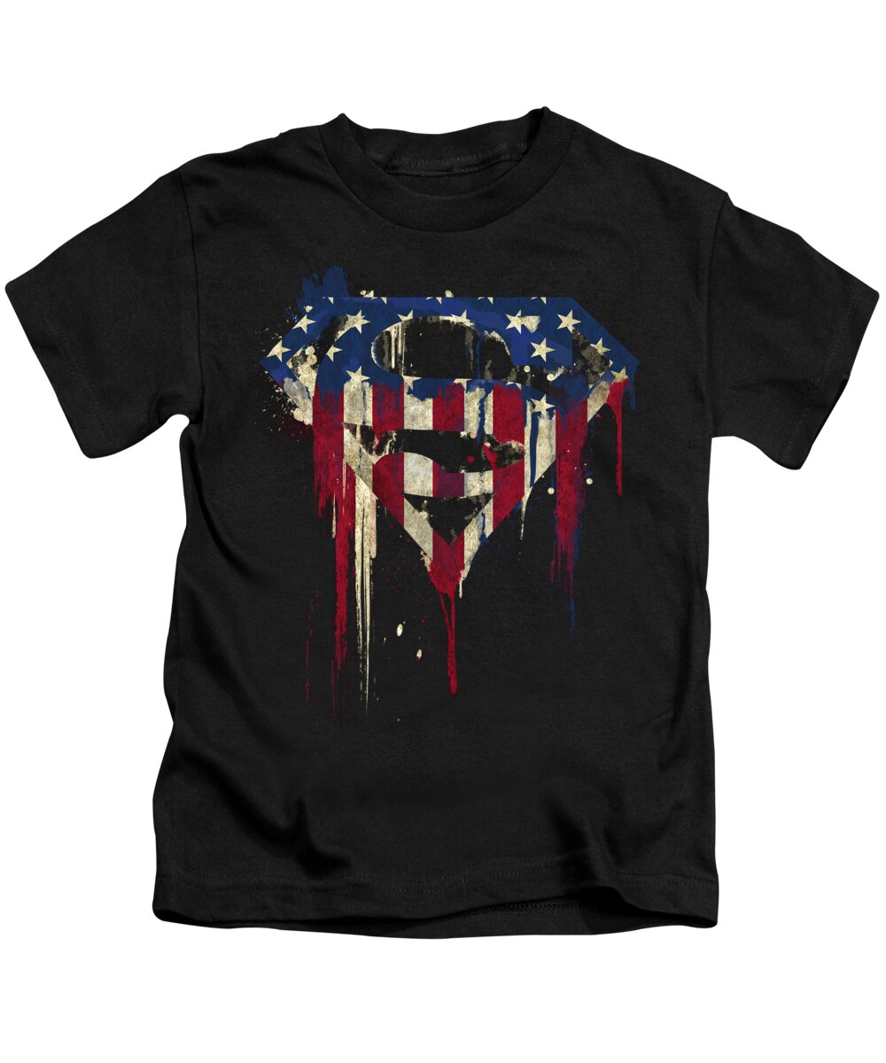  Kids T-Shirt featuring the digital art Superman - Bleeding Shield by Brand A