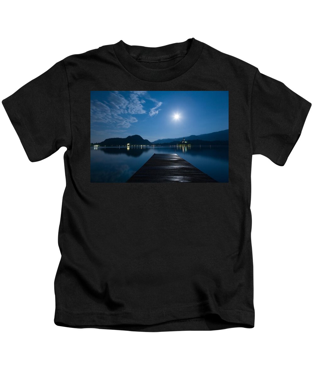 Supermoon Kids T-Shirt featuring the photograph Supermoon over bled Island Church #1 by Ian Middleton