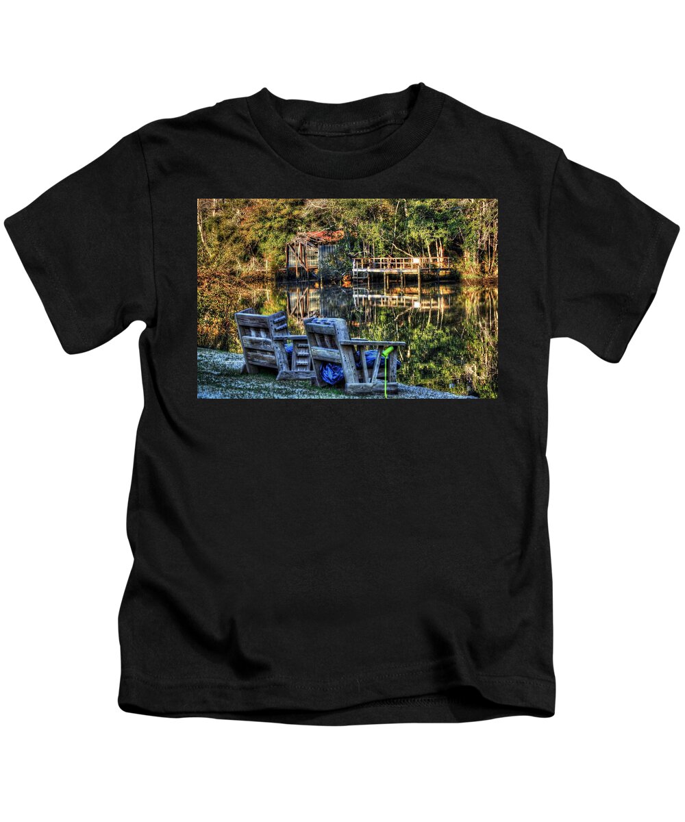 Alabama Kids T-Shirt featuring the digital art 2 Chairs on the Magnolia River by Michael Thomas