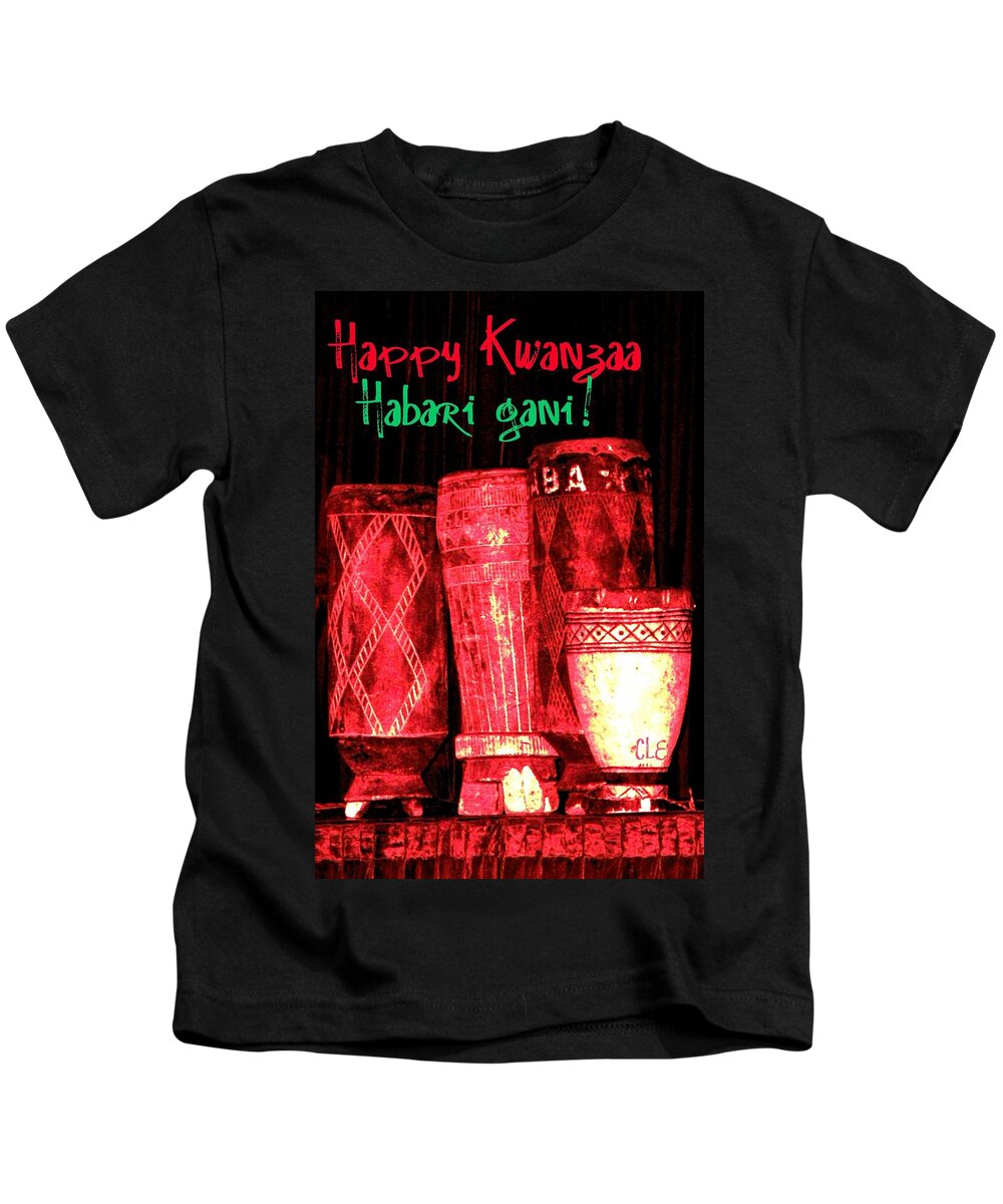 Happy Kwanzaa Kids T-Shirt featuring the photograph Happy Kwanzaa Habari Gani #1 by Cleaster Cotton
