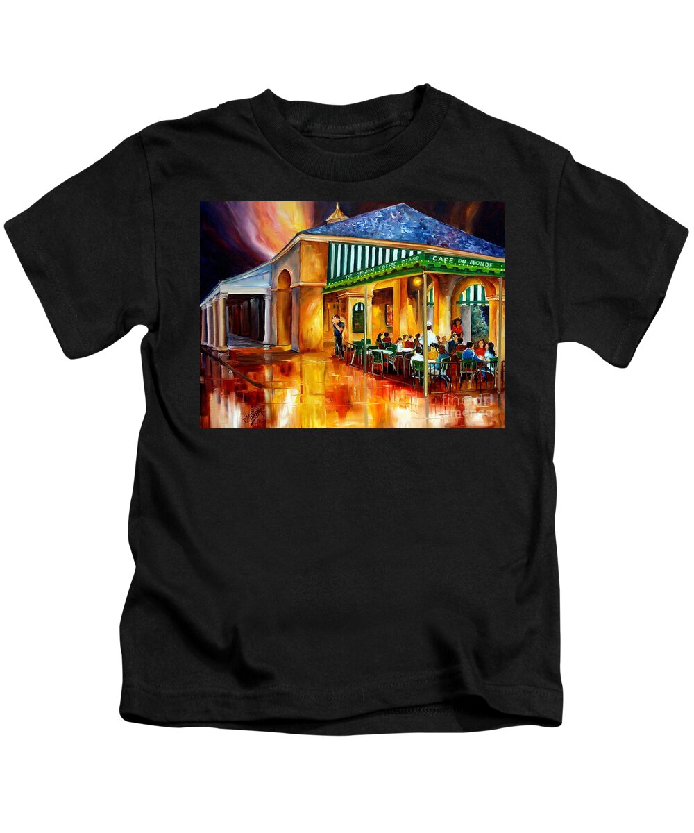 New Orleans Kids T-Shirt featuring the painting Midnight at the Cafe Du Monde #2 by Diane Millsap