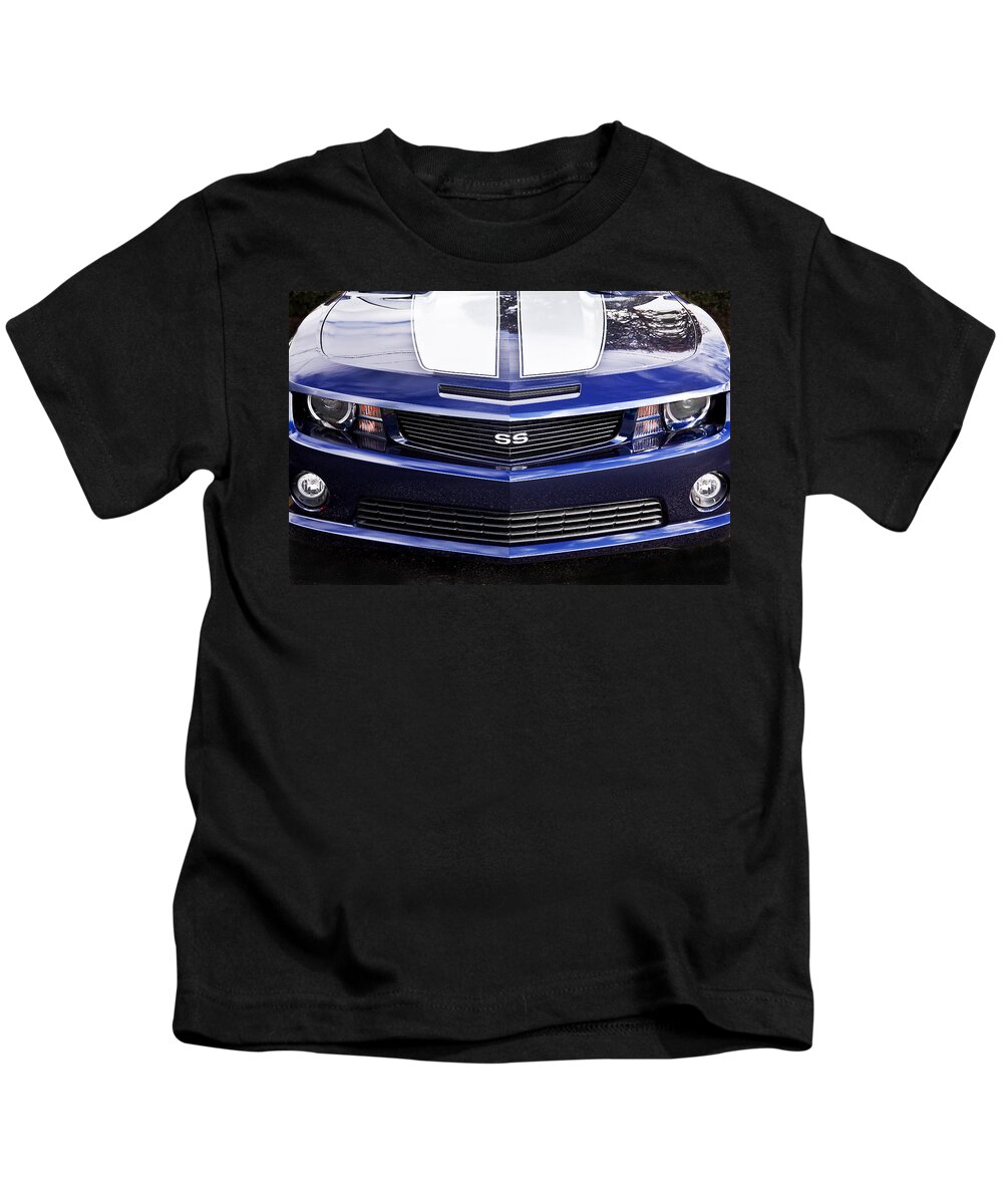 Camaro Kids T-Shirt featuring the photograph 2012 Camaro Blue and White SS Camaro by Rich Franco