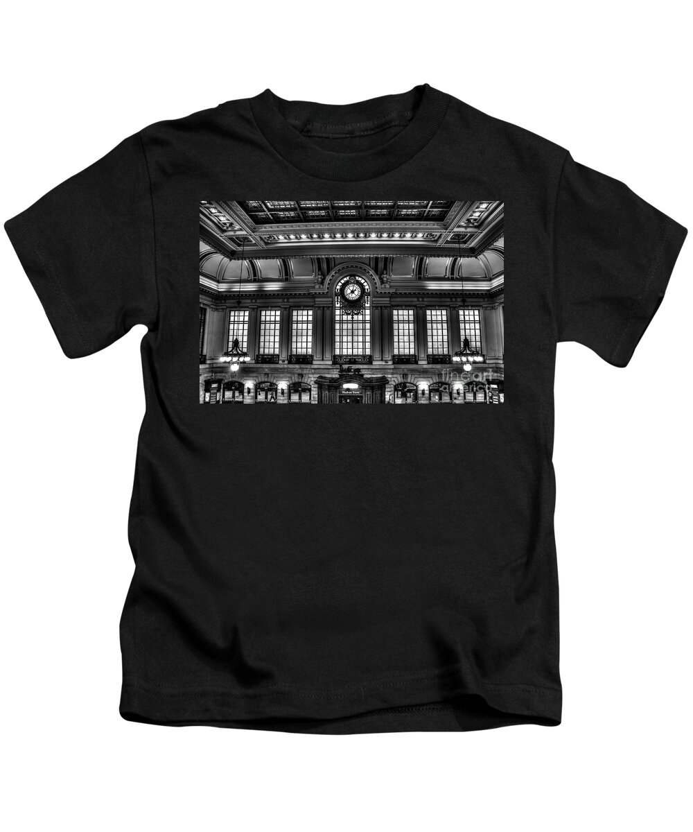 B&w Kids T-Shirt featuring the photograph Hoboken Terminal BW by Anthony Sacco