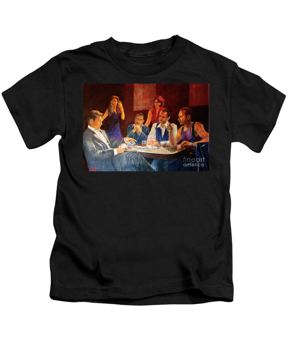 Four-man-at-the Pokertable--painting Kids T-Shirt featuring the painting Pokertable by Dagmar Helbig
