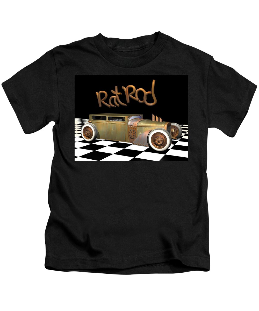 Car Kids T-Shirt featuring the digital art Rat Rod Sedan by Stuart Swartz