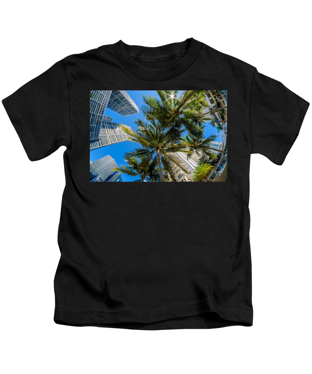 Architecture Kids T-Shirt featuring the photograph Downtown Miami Brickell Fisheye by Raul Rodriguez