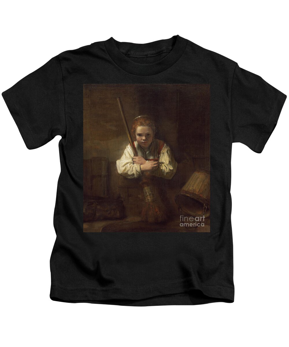 Rembrandt Kids T-Shirt featuring the painting A Girl with a Broom by Rembrandt by Rembrandt