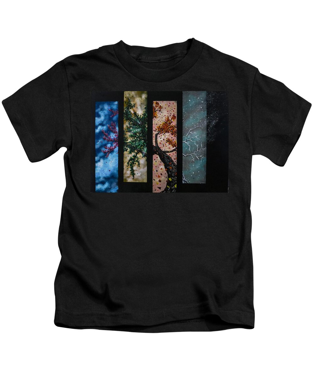 Contemporary Art Depiction Of Trees In The Four Seasons Kids T-Shirt featuring the painting A Life by Joel Tesch