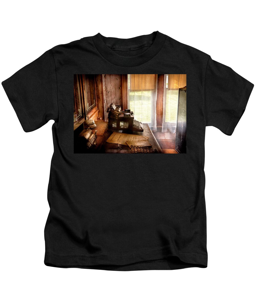 Hdr Kids T-Shirt featuring the photograph Accountant - My little office by Mike Savad