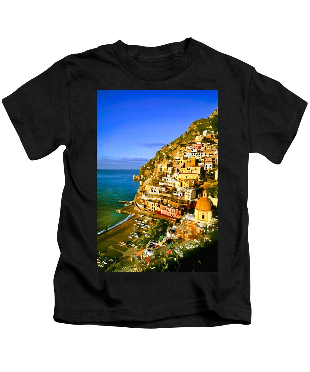 Italy Kids T-Shirt featuring the mixed media Along the Amalfi Coast by Cliff Wassmann