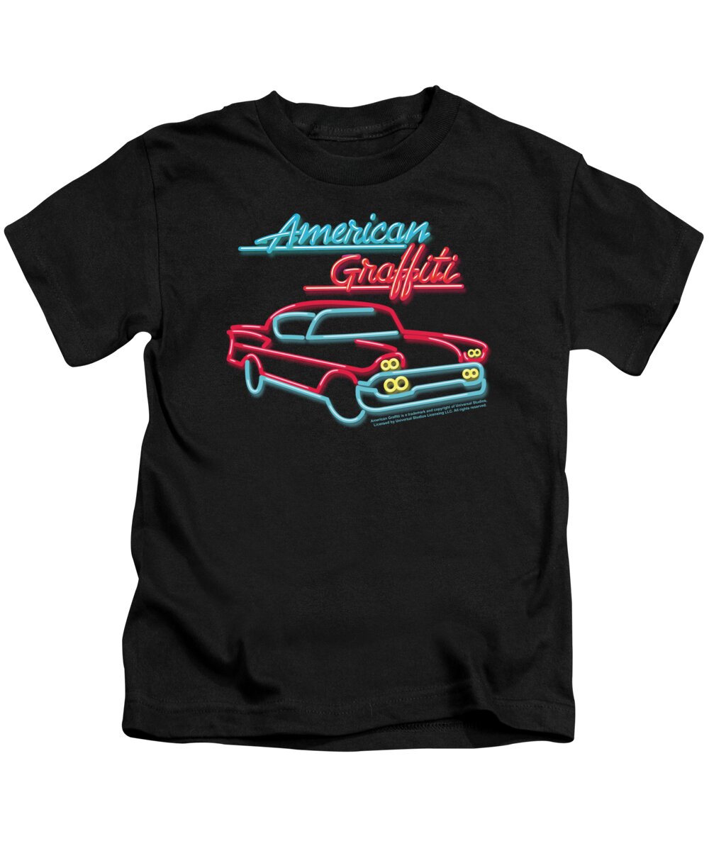  Kids T-Shirt featuring the digital art American Grafitti - Neon by Brand A