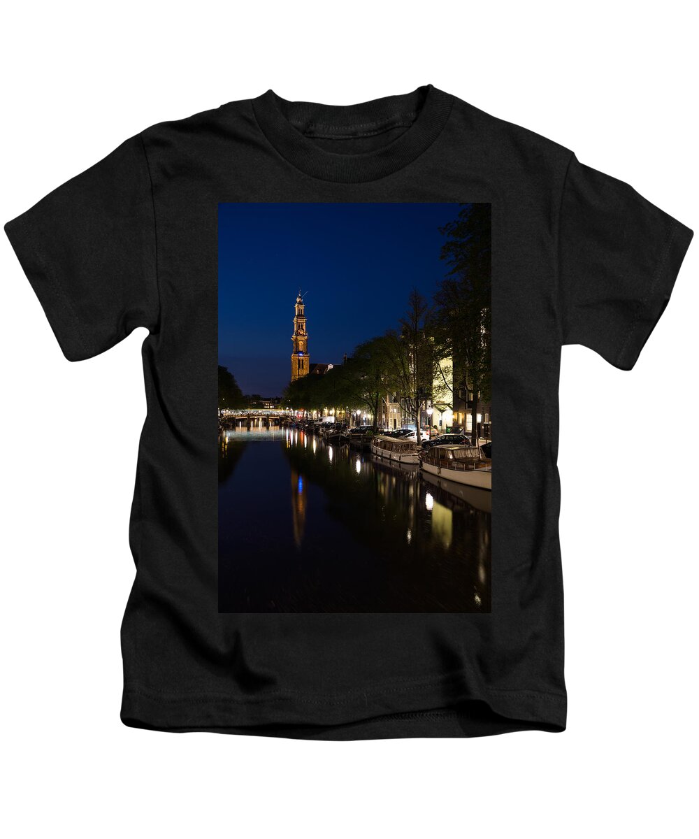 Blue Hour Kids T-Shirt featuring the photograph Amsterdam Blue Hour by Georgia Mizuleva