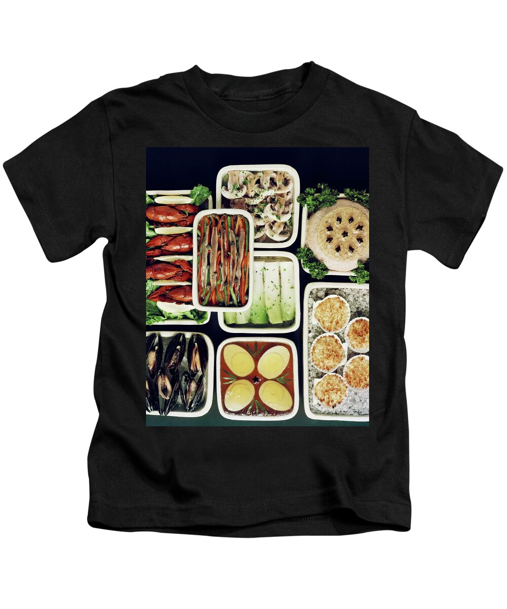 Food Kids T-Shirt featuring the photograph An Assortment Of Food In Containers by John Stewart