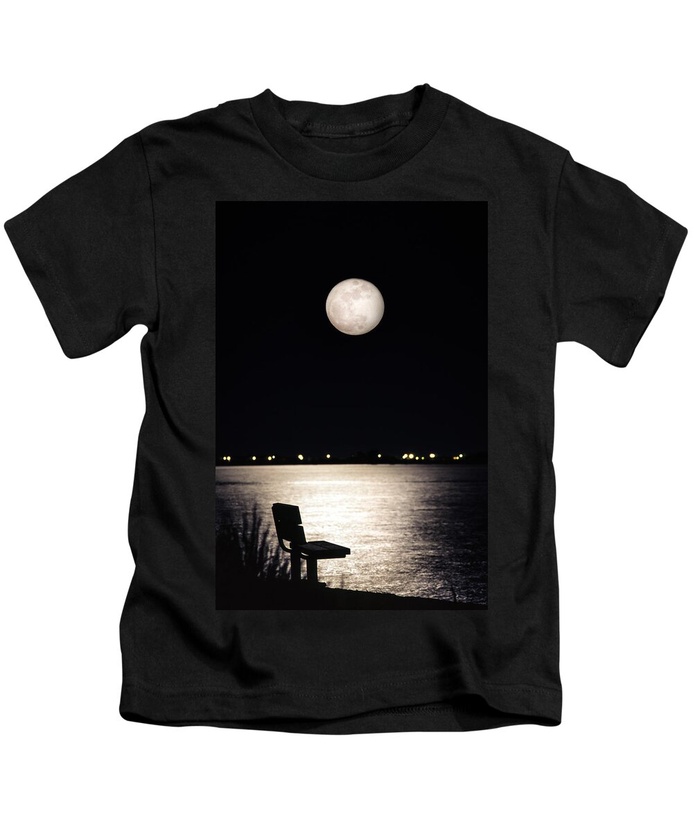 Full Moon Kids T-Shirt featuring the photograph And No One Was There - To See The Full Moon Over The Bay by Gary Heller