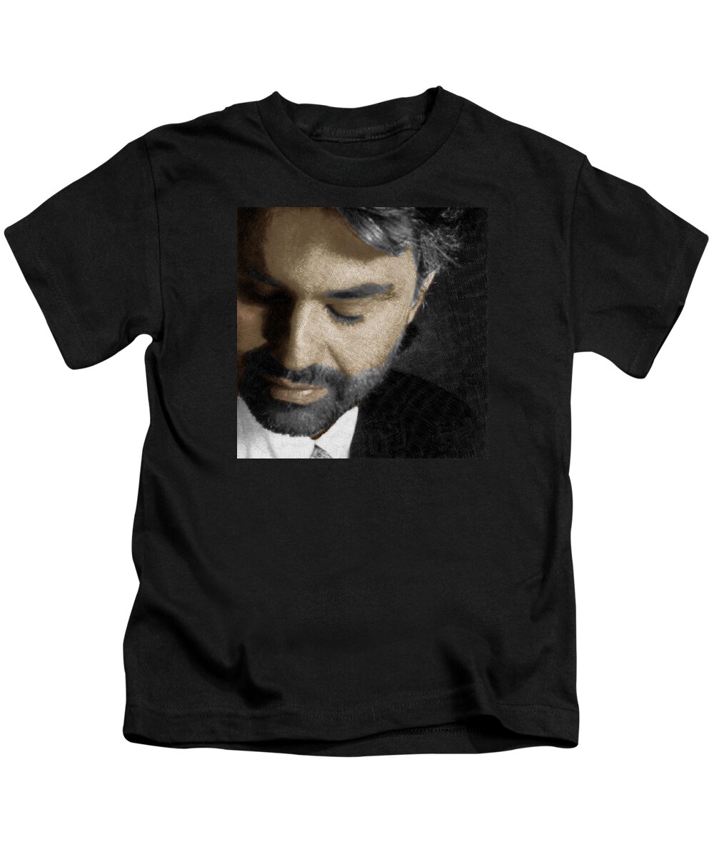 Andrea Bocelli Kids T-Shirt featuring the painting Andrea Bocelli And Square by Tony Rubino