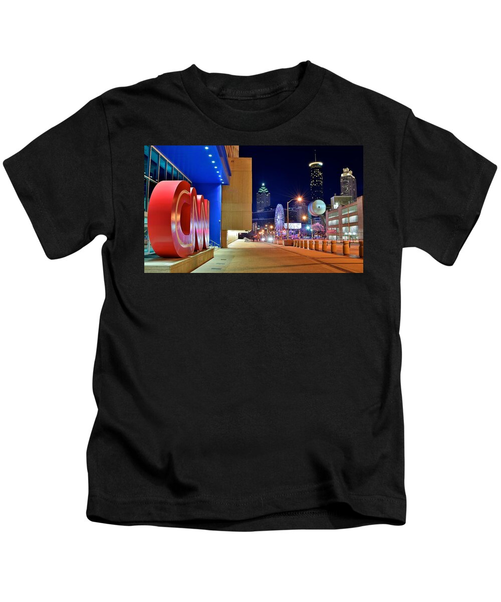 Atlanta Kids T-Shirt featuring the photograph Atlanta Outside CNN by Frozen in Time Fine Art Photography