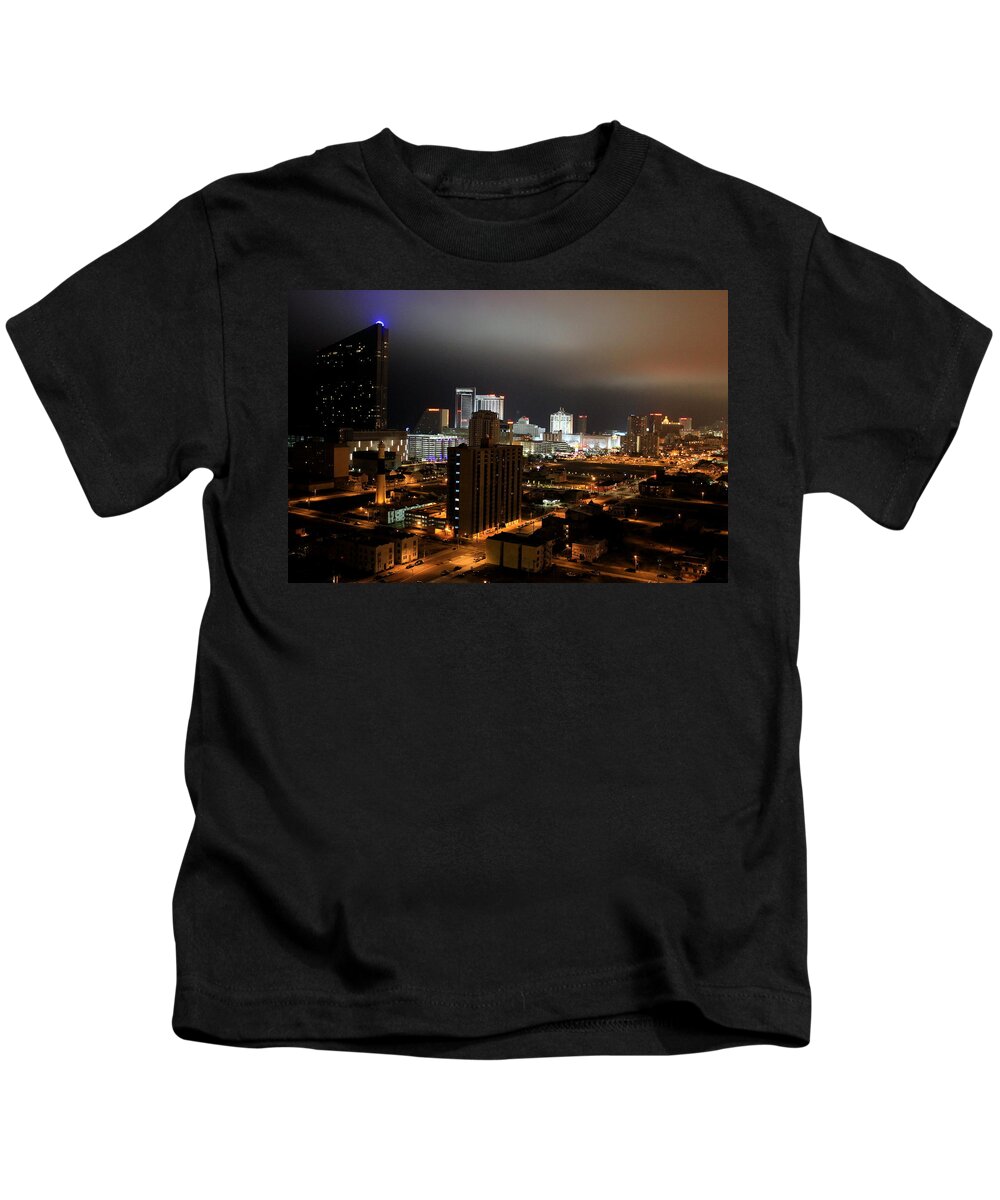 Ac Kids T-Shirt featuring the photograph Atlantic City at Night by Deborah Crew-Johnson