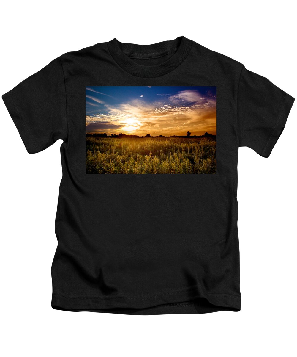 Sunset Kids T-Shirt featuring the photograph August Sunset in the Meadow by Rob Blair