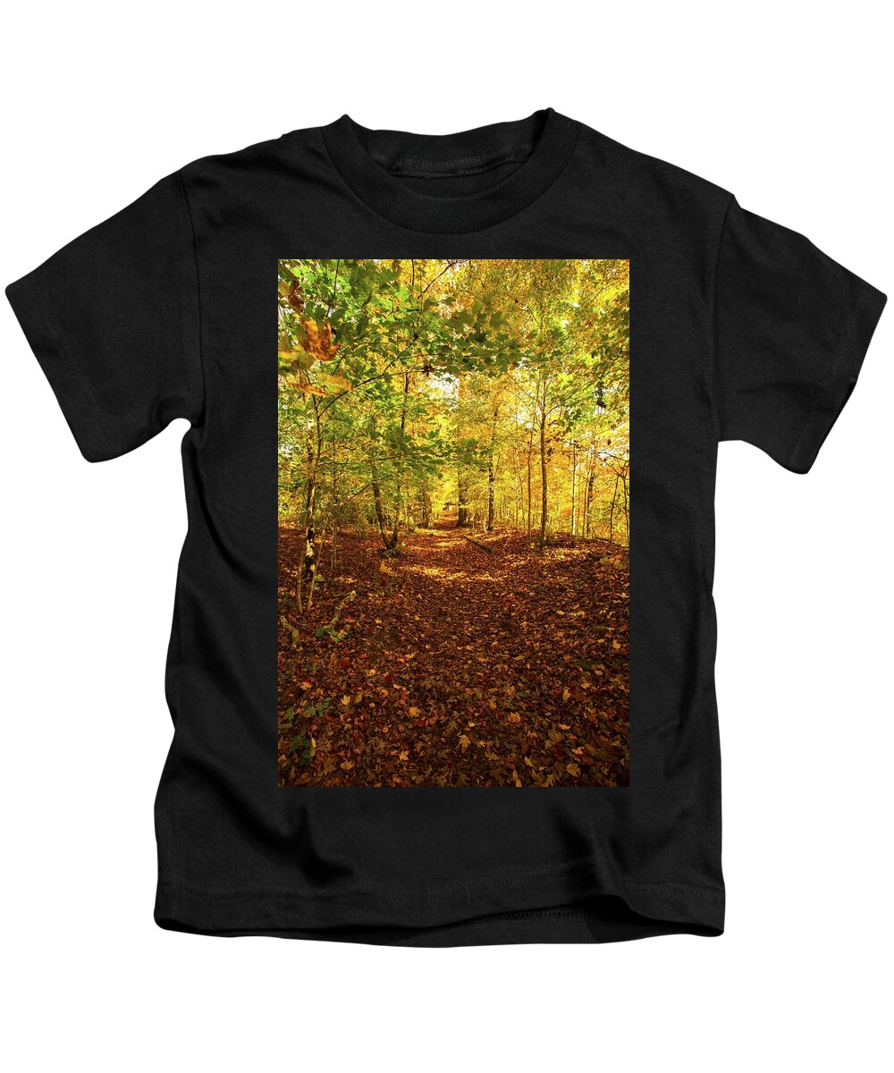 Autumn Leaves Kids T-Shirt featuring the photograph Autumn Leaves Pathway by Jerry Cowart