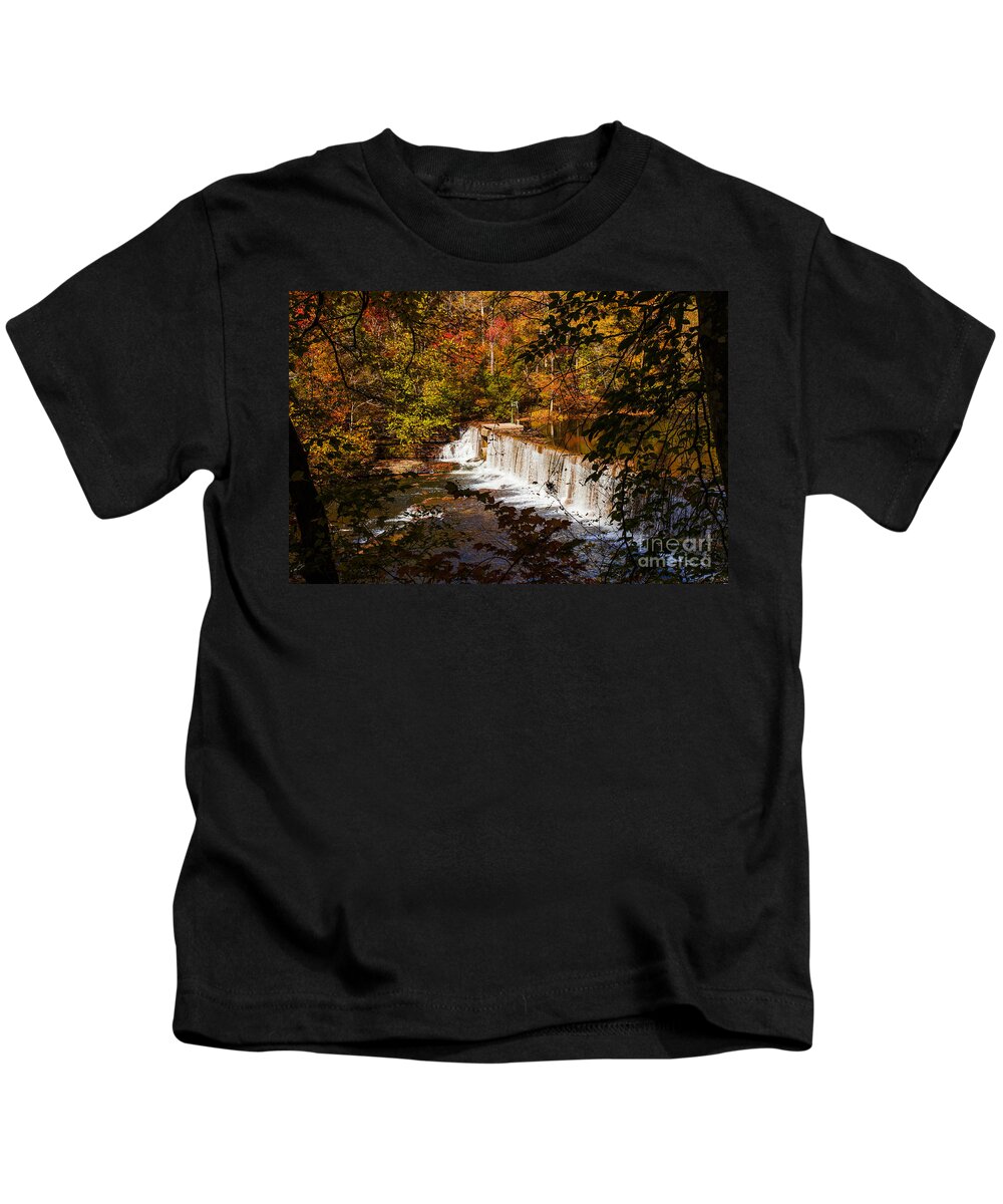 Autumn Trees On River Kids T-Shirt featuring the photograph Autumn Trees On Duck River by Jerry Cowart