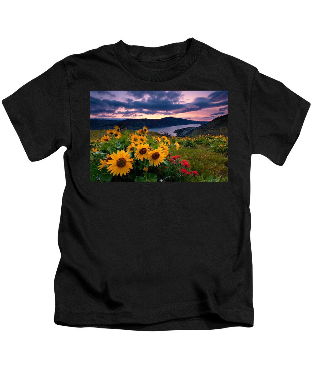 Balsam Root Kids T-Shirt featuring the photograph Balsam Root Sunrise by Andrew Kumler