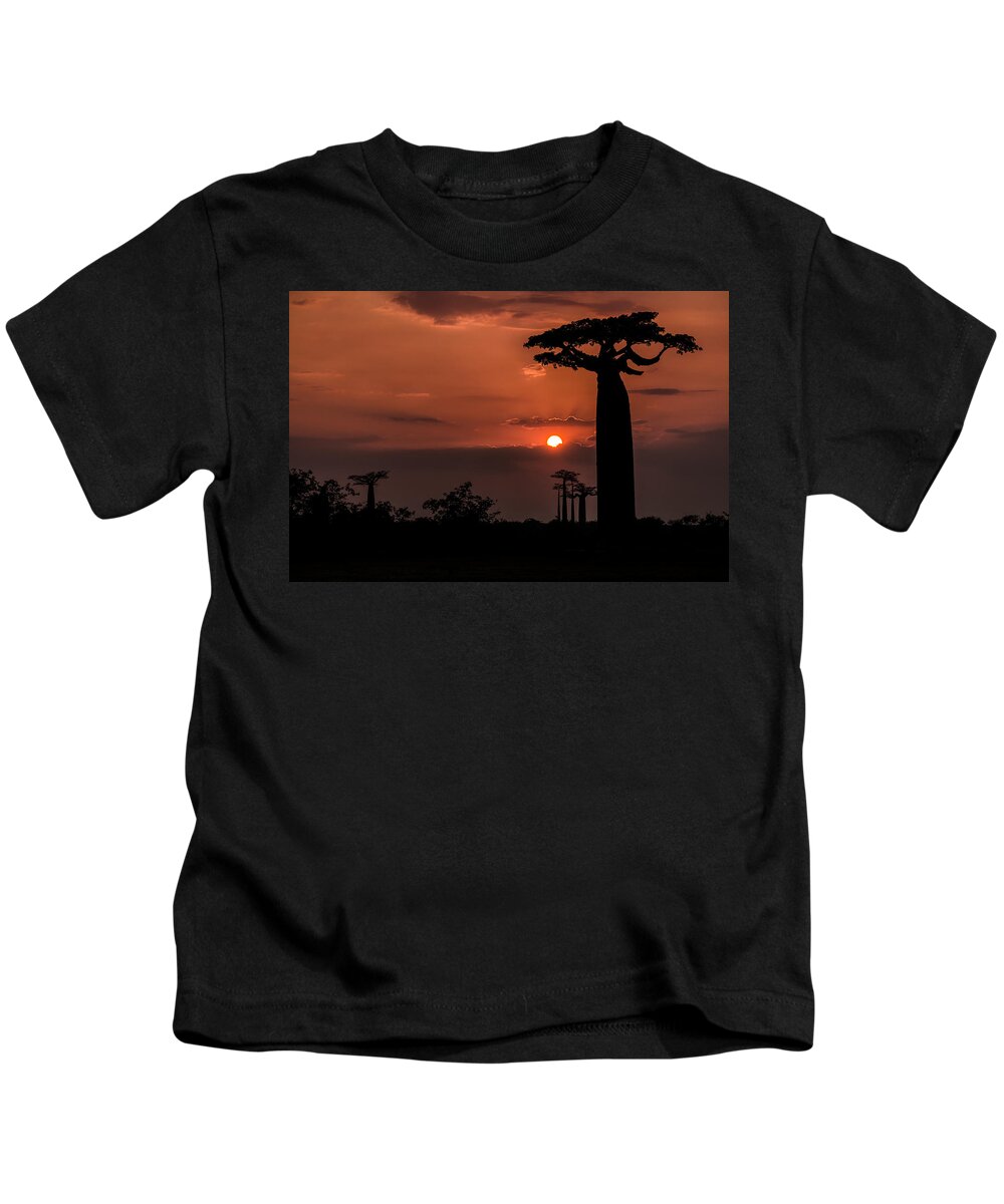 Baobab Kids T-Shirt featuring the photograph Baobab Sunrise by Linda Villers