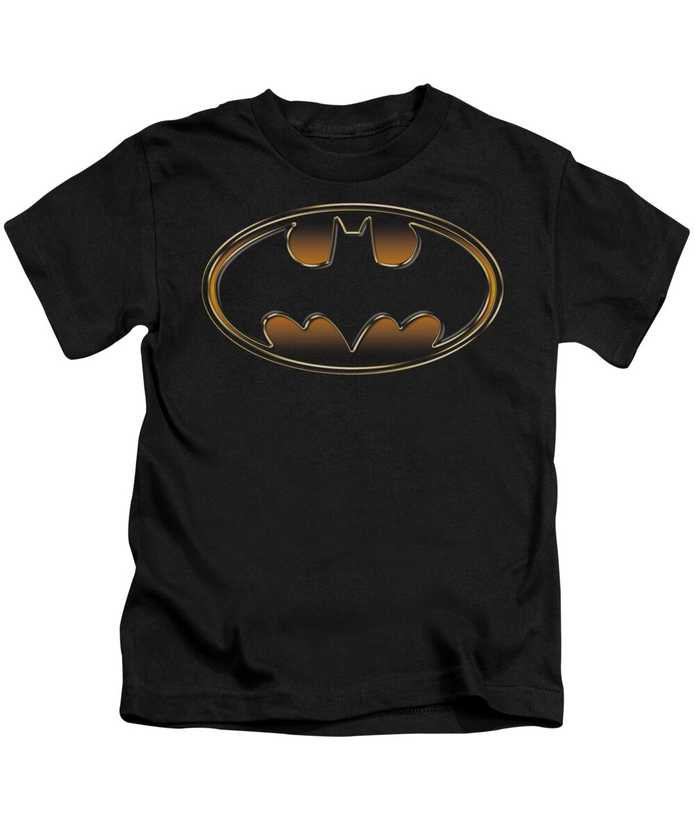 Batman Kids T-Shirt featuring the digital art Batman - Black And Gold Embossed Shield by Brand A