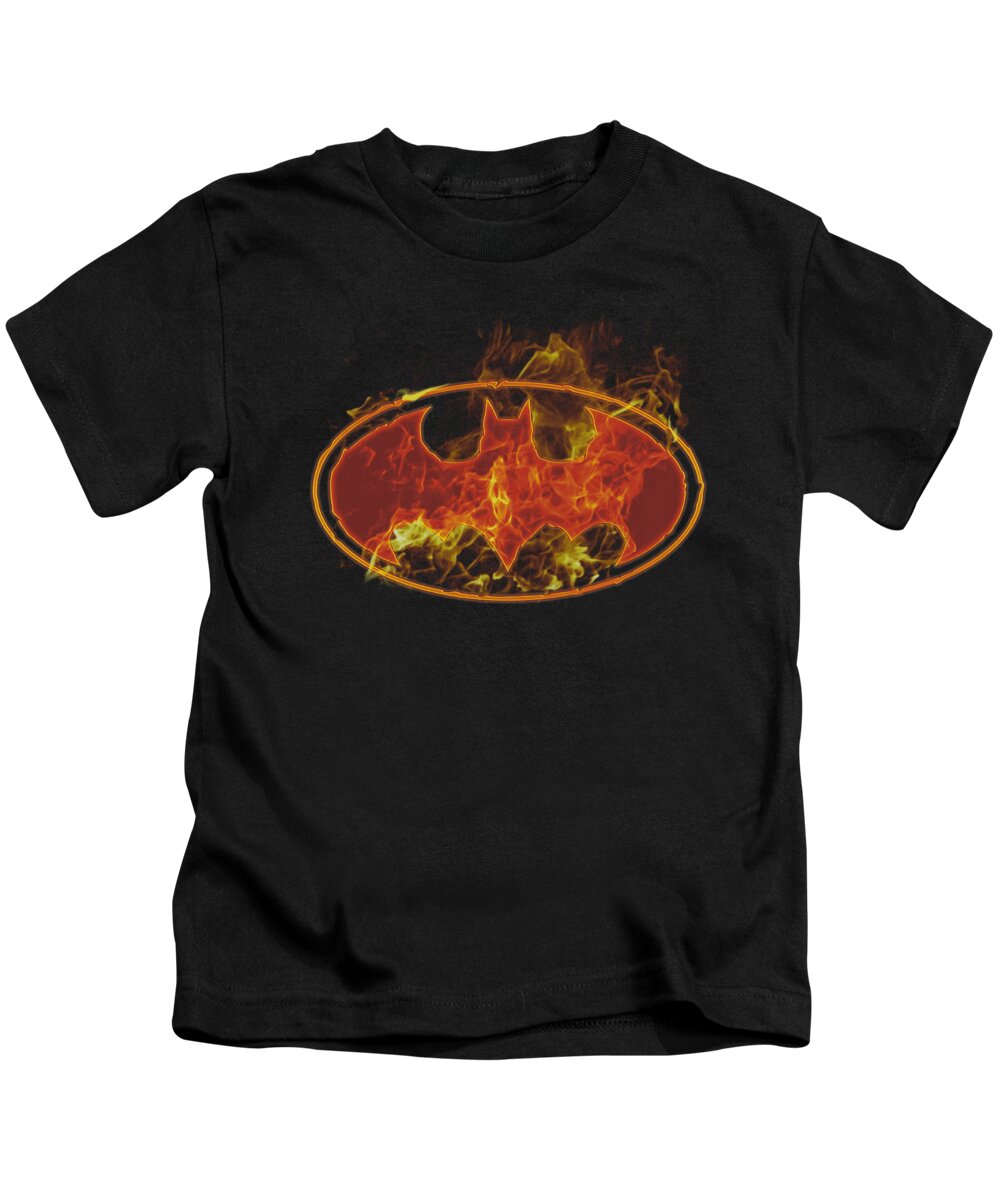 Batman Kids T-Shirt featuring the digital art Batman - Flames Logo by Brand A