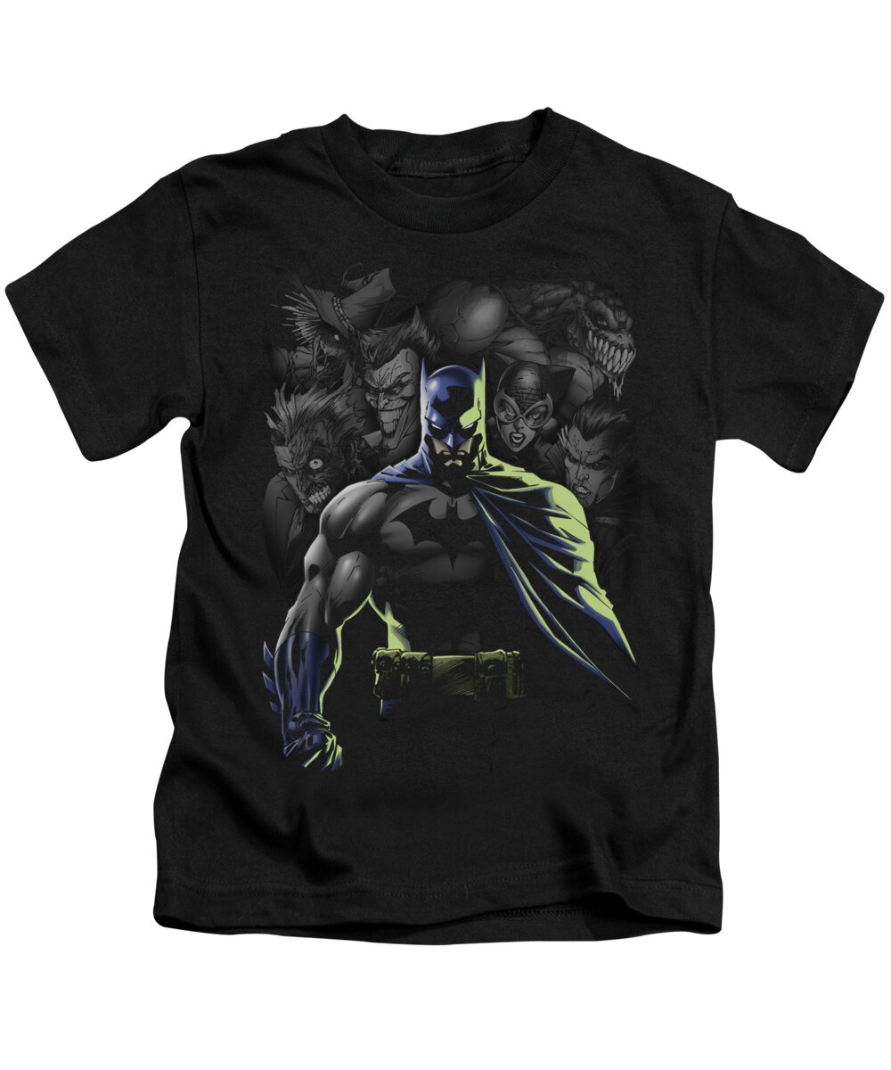 Batman Kids T-Shirt featuring the digital art Batman - Villains Unleashed by Brand A