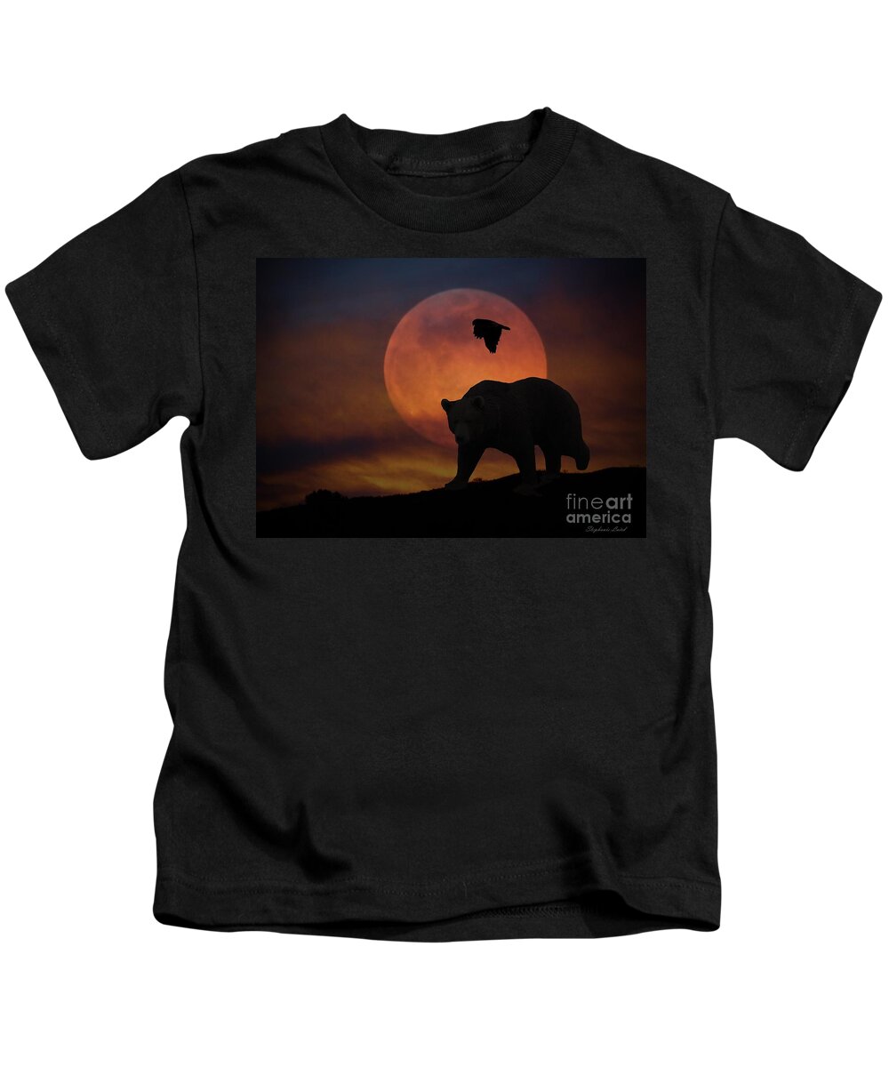 Native American Kids T-Shirt featuring the photograph Bear and Moon by Stephanie Laird